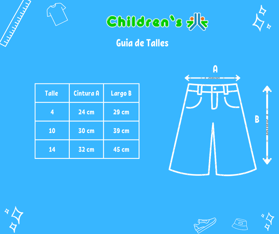 Guia de talles Bermuda de Jean Con Cintura Ajustable