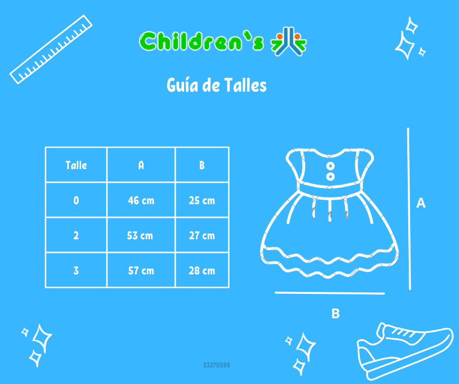 Guia de talles Vestido Bautismo Guipur sin mangas