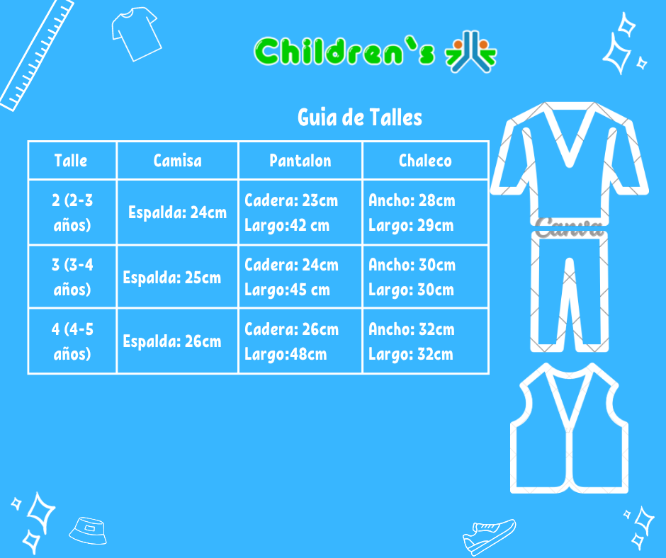 Guia de talles Conjunto De Chaleco Pantalon Camisa Y Corbata