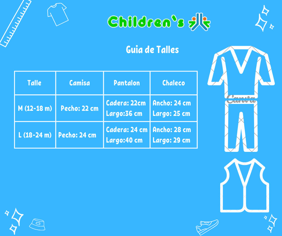 Guia de talles Conjunto 3 Pieza Pantalon Camisa y Chaleco