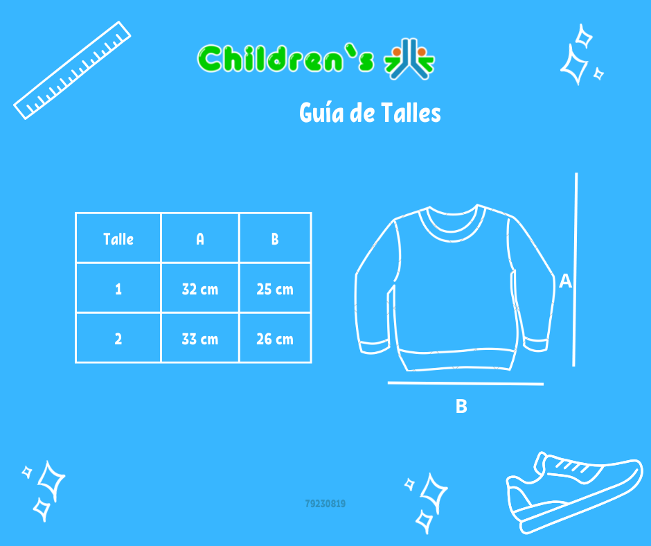 Guia de talles Buzo de Algodon Con Friza Sin Capucha Estampado Nena Brillo