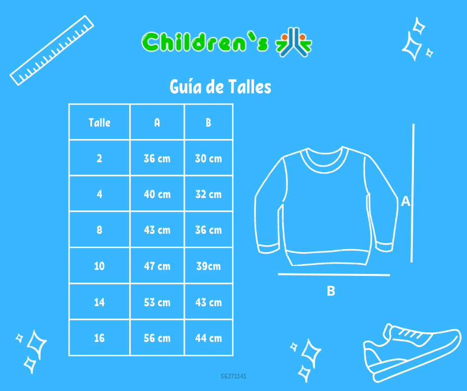 Guia de talles Buzo de Algodon Frizado Sin Capucha Estampado Nena Con Brillo