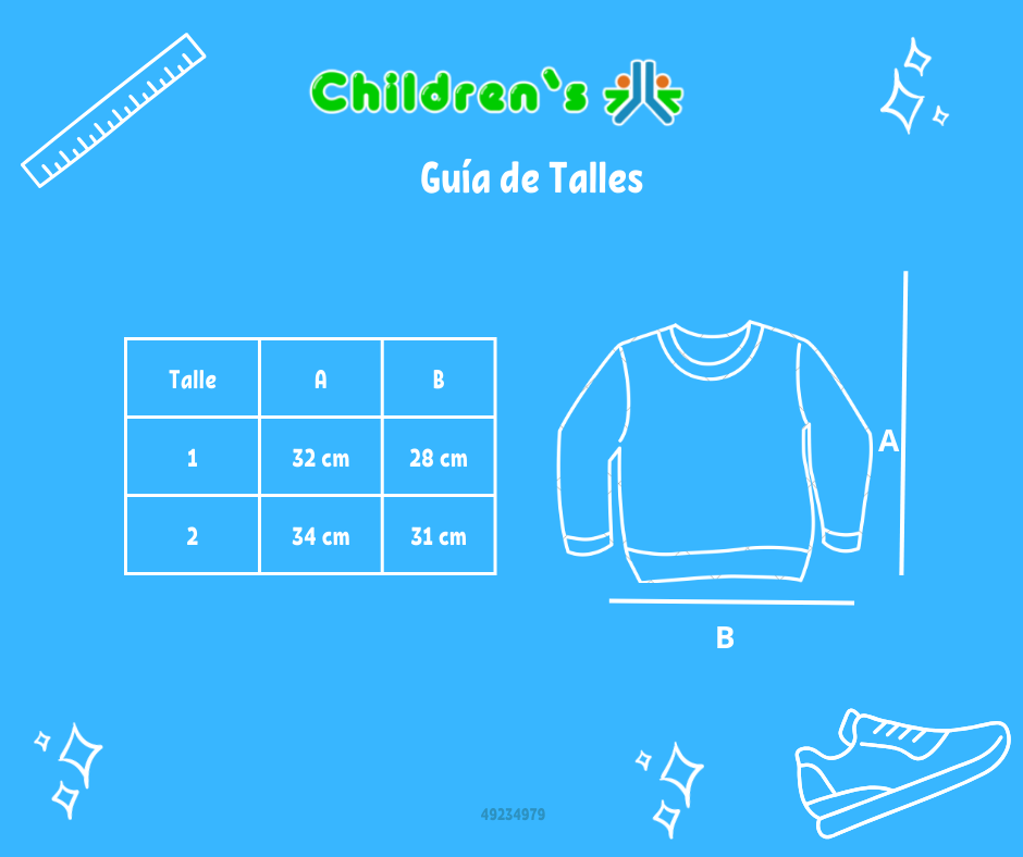 Guia de talles Buzo de Algodon Frizado Estampado Fusion