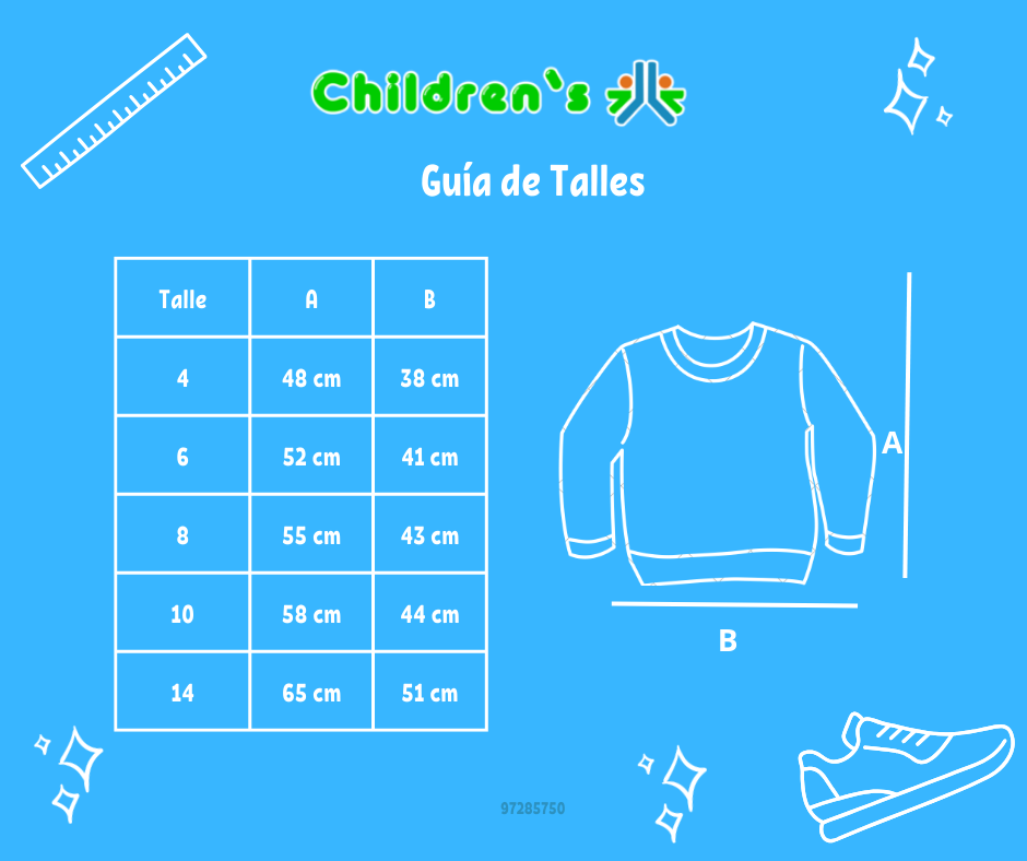 Guia de talles Buzo de Algodon Frizado Estampado Just Time Corp