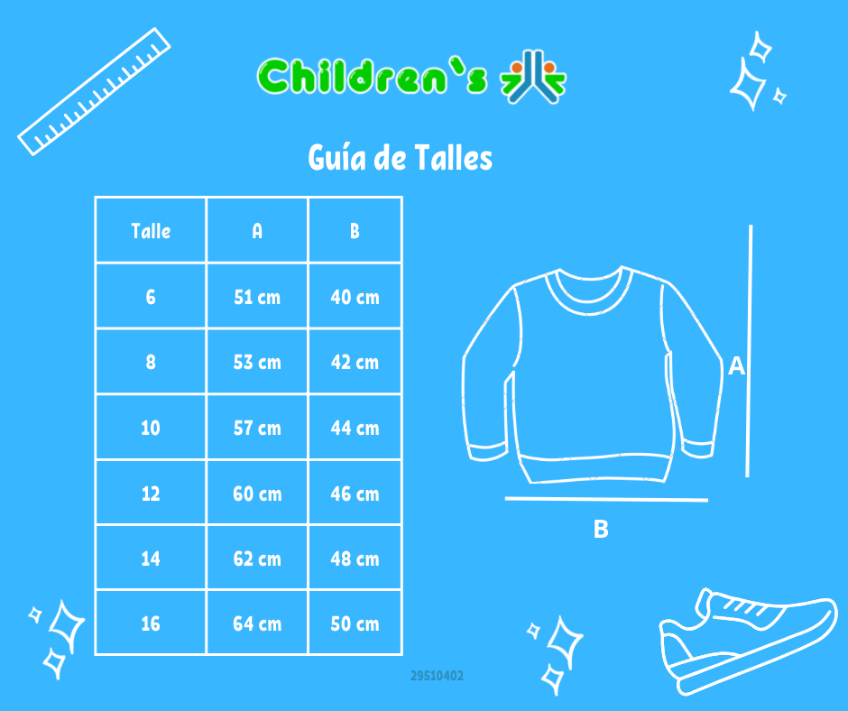 Guia de talles Buzo de Algodon Frizado Estampado Escudo
