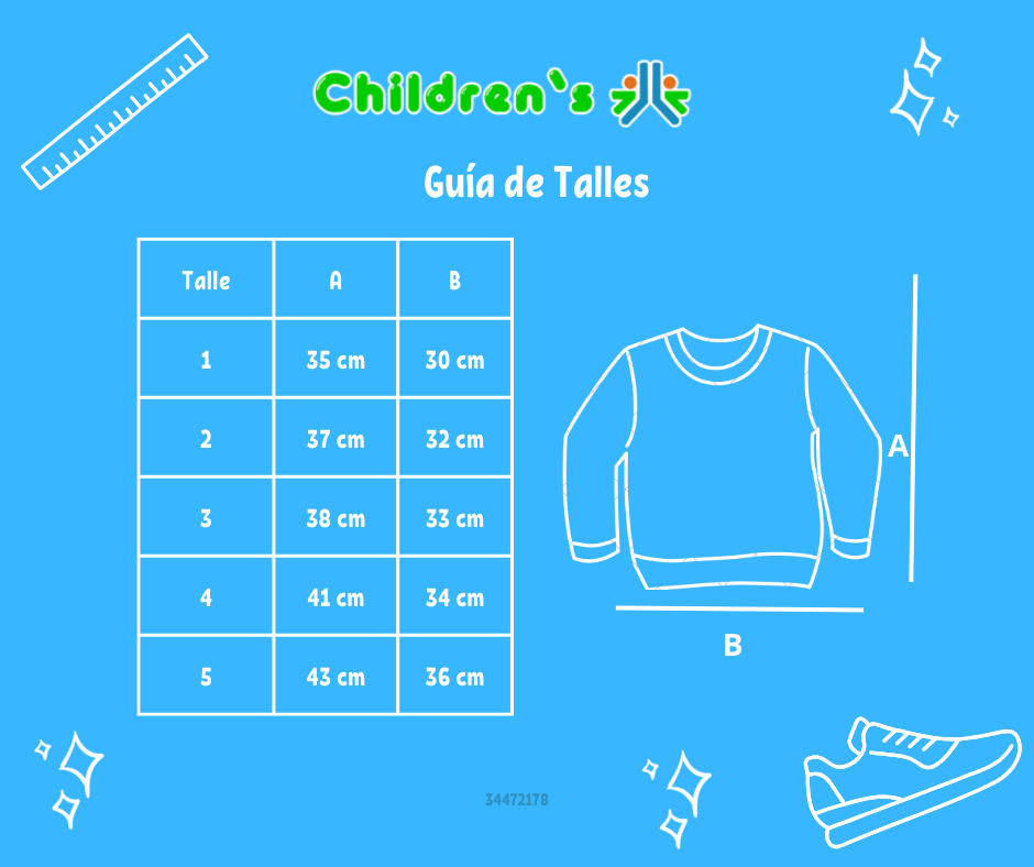 Guia de talles Buzo de Algodon Frizado Estampado Cuadrille