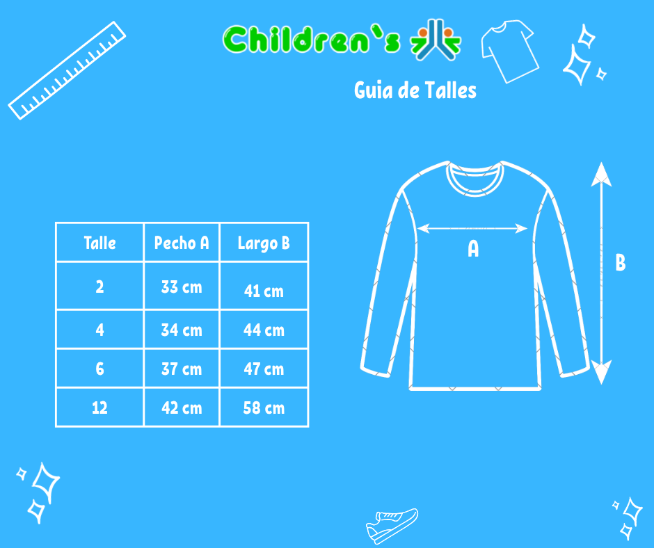 Guia de talles Buzo de Friza con dibujos de nena y estrellas