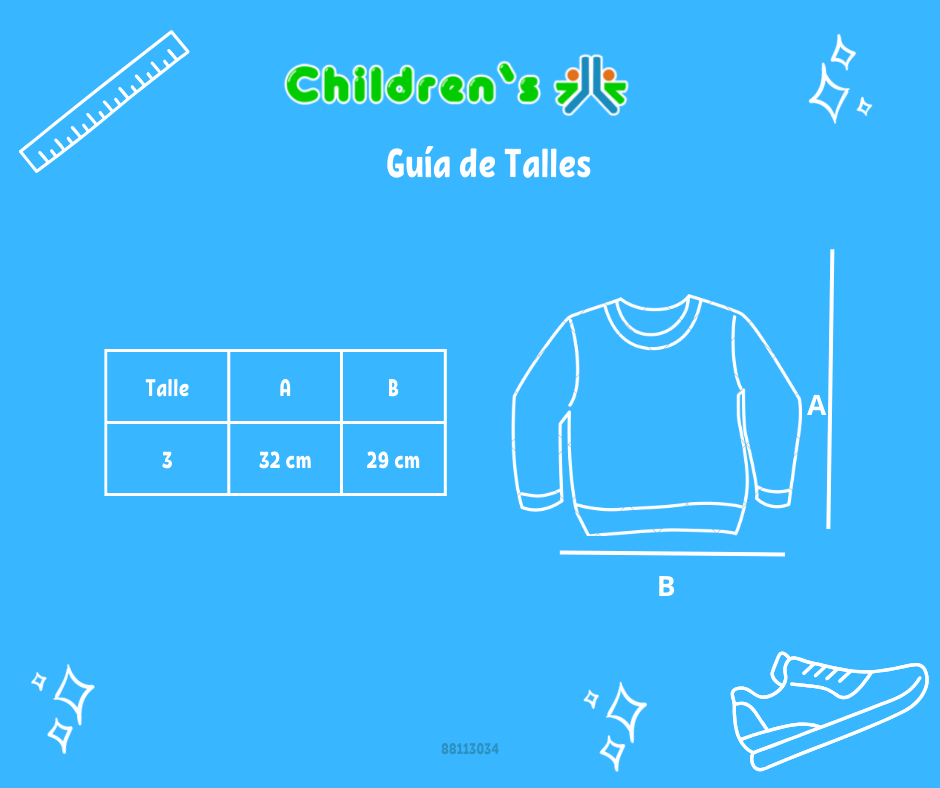 Guia de talles Buzo de Algodon Frizado Estampado Nena Patinando Con Brillo