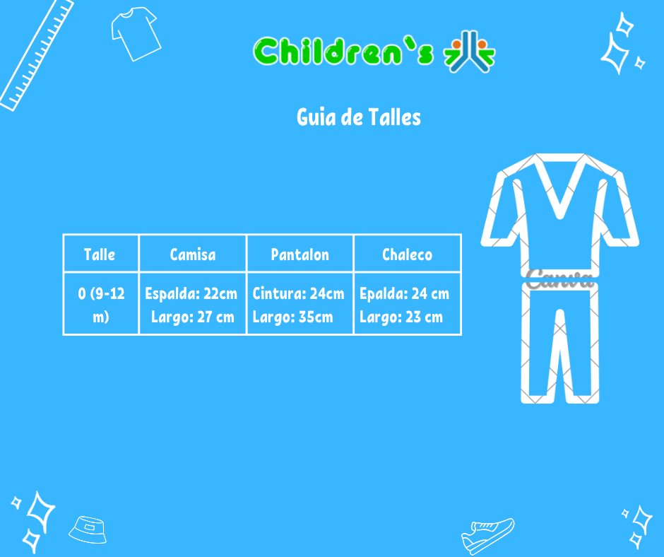 Guia de talles Conjunto 3 Piezas Camisa, Pantalon, Chaleco