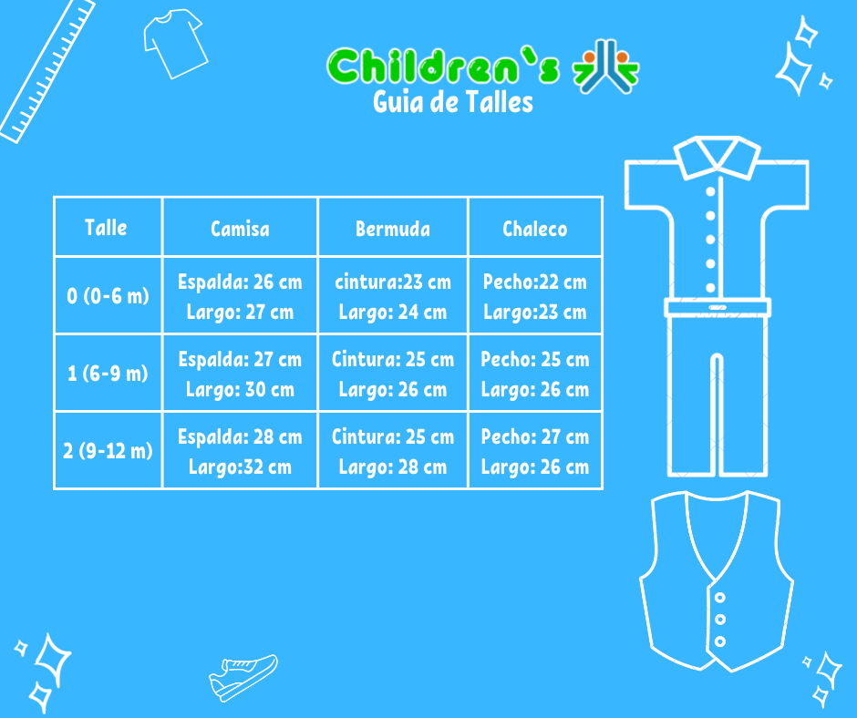 Guia de talles Conjunto bautismo varon mecanica 3 piezas manga corta