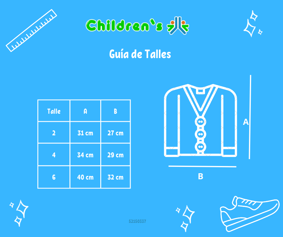 Guia de talles Saco Tejido Bordado Boton Strass