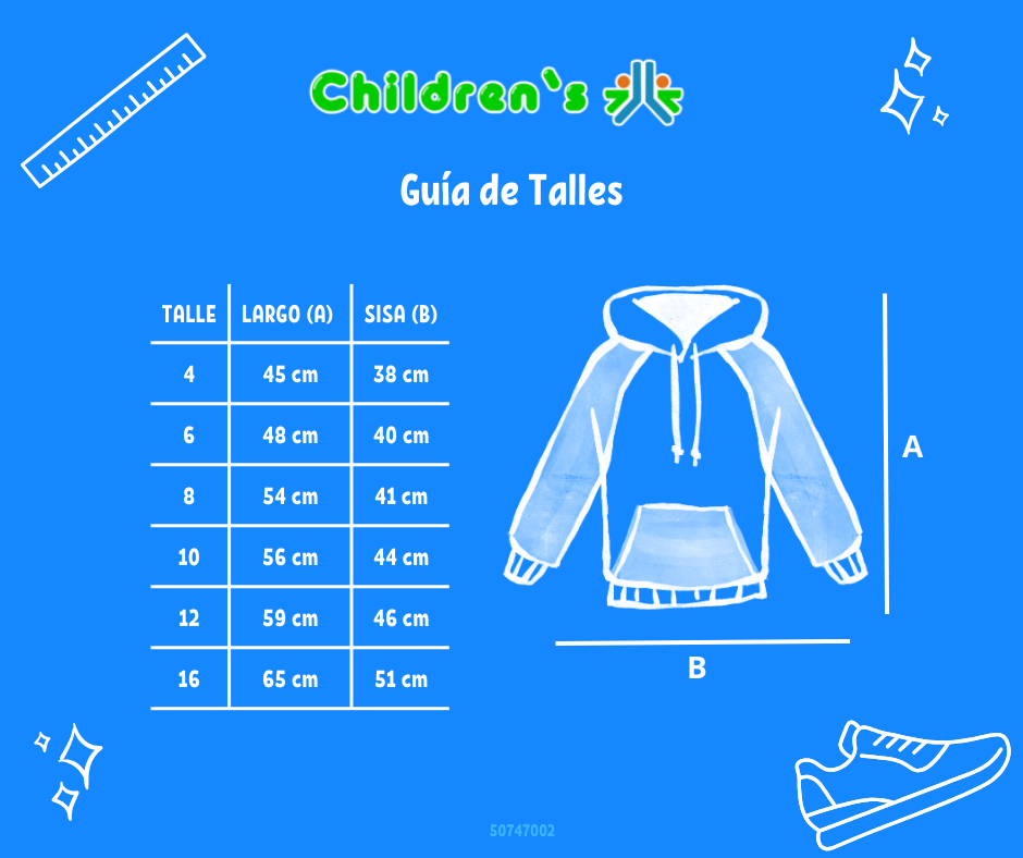 Guia de talles Buzo Frizado Con Capucha Estampado Metalizado