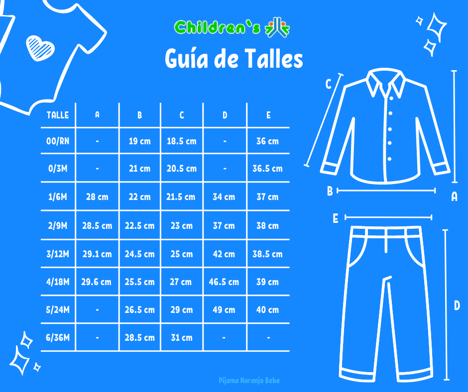 Guia de talles Pijamas Manga Larga Estampado de Lunares y Moños