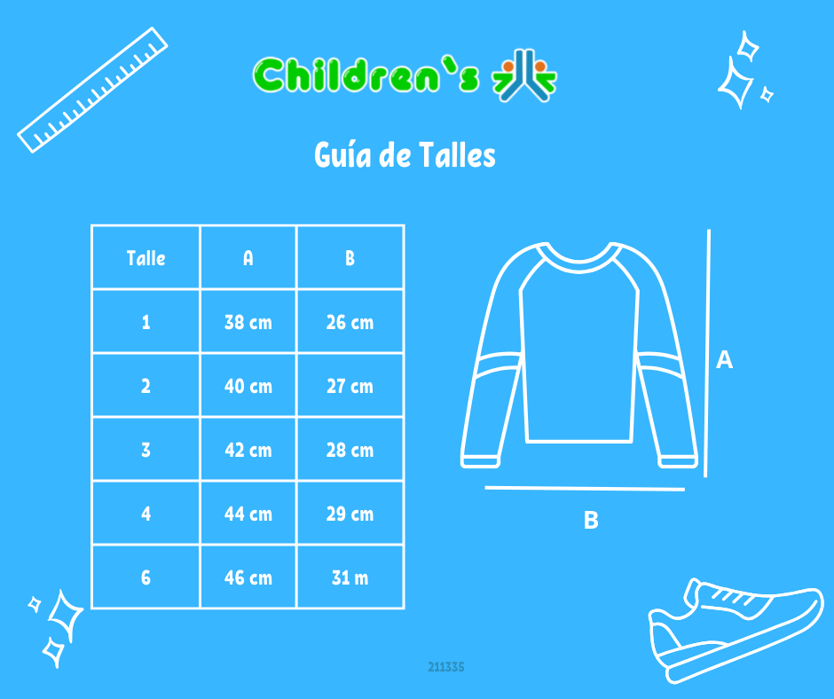 Guia de talles Remera Manga Larga nena escoces Algodon Modal