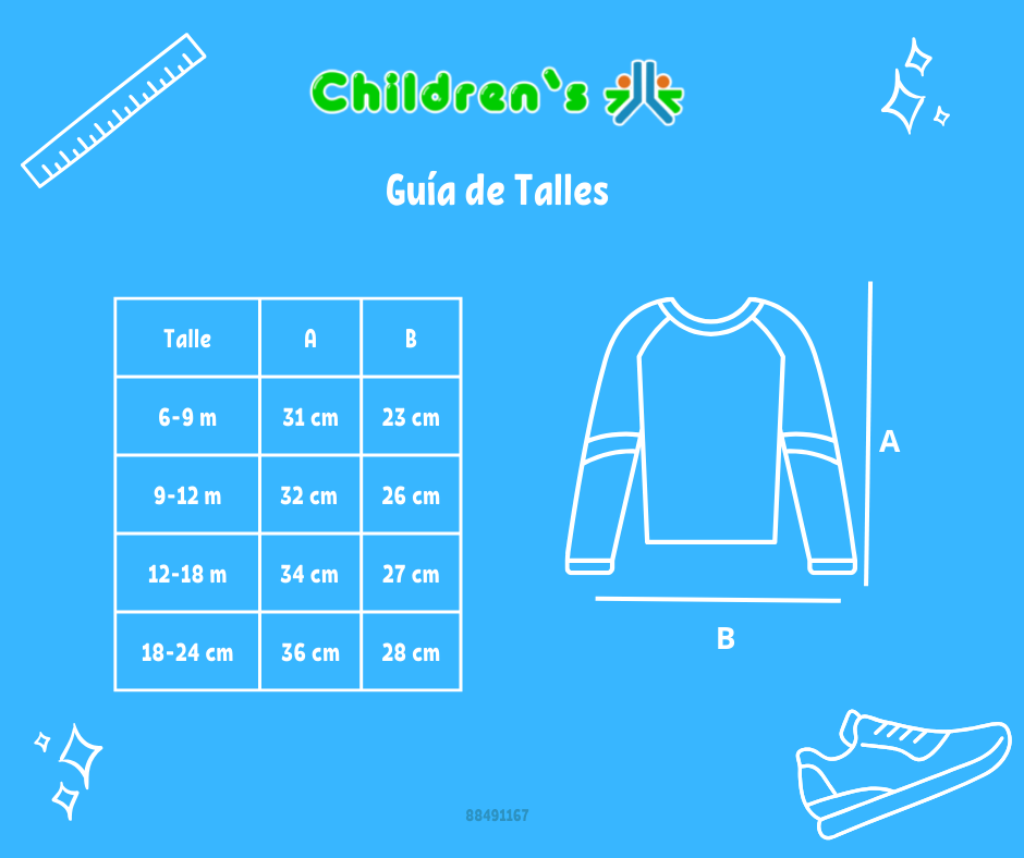 Guia de talles Remera Manga Larga Estampada Con Manga Rayada