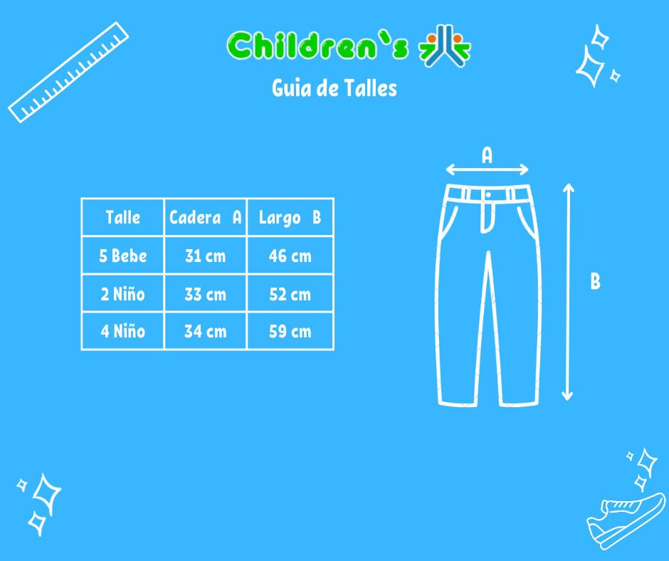 Guia de talles Pantalon de Corderoy  cintura Regulable Liso