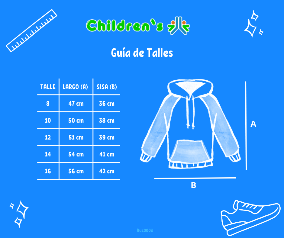 Guia de talles Buzo Frizado Estampado "Sweety" Con Capucha