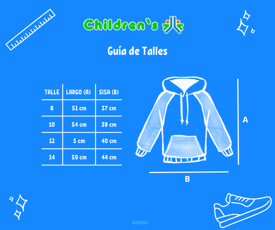 Guia de talles Buzo Frizado  Estampado "Dancing" Con Capucha