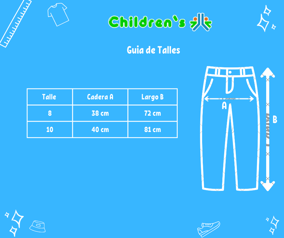 Guia de talles Pantalon Gabardina Cargo con Recorte Bolsillo y Cintura Regulable