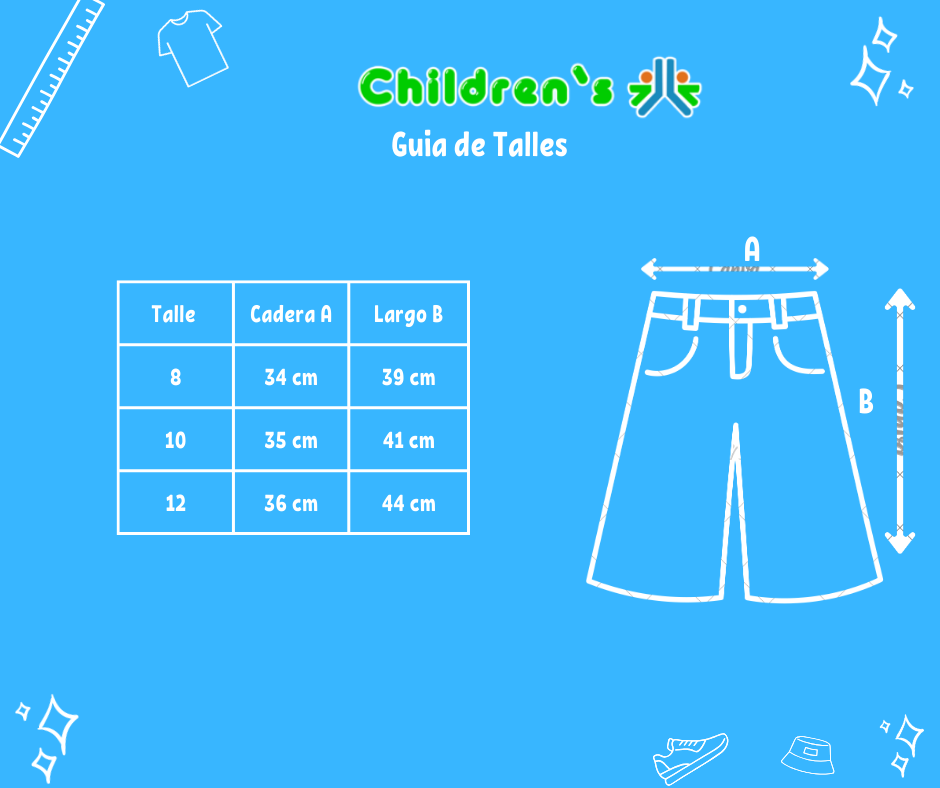 Guia de talles Bermuda de Jean con Bolsillos Cargo