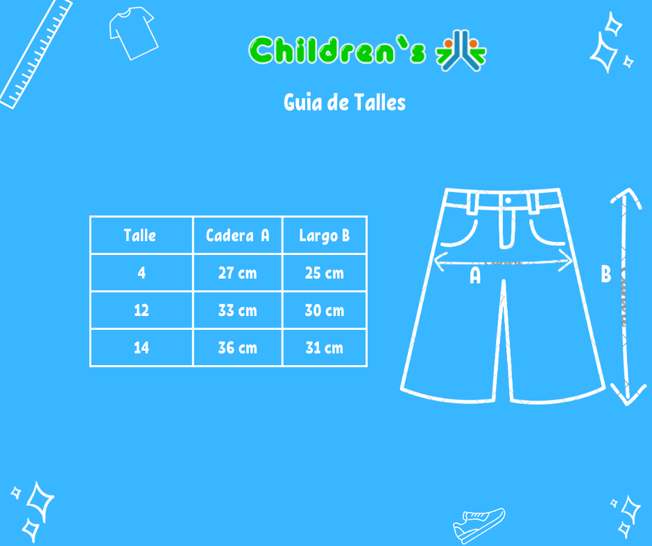 Guia de talles Bermuda Gabardina Bolsillo Cargo