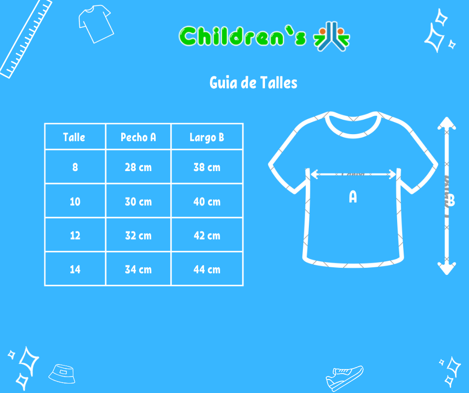 Guia de talles Remera Manga Corta Estampado Tipo Historieta