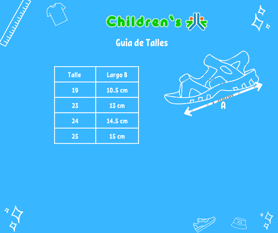 Guia de talles Sandalia de Goma y Tela Doble Velcro