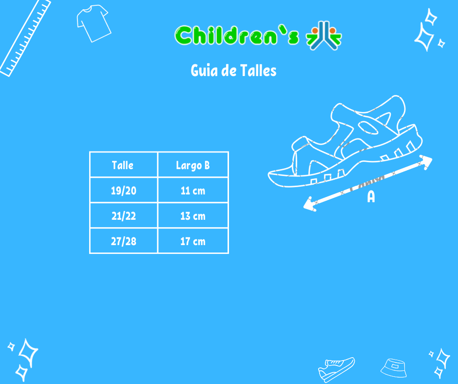 Guia de talles Sandalias Todo Goma 2 Velcros - Spider Man Hombre Araña