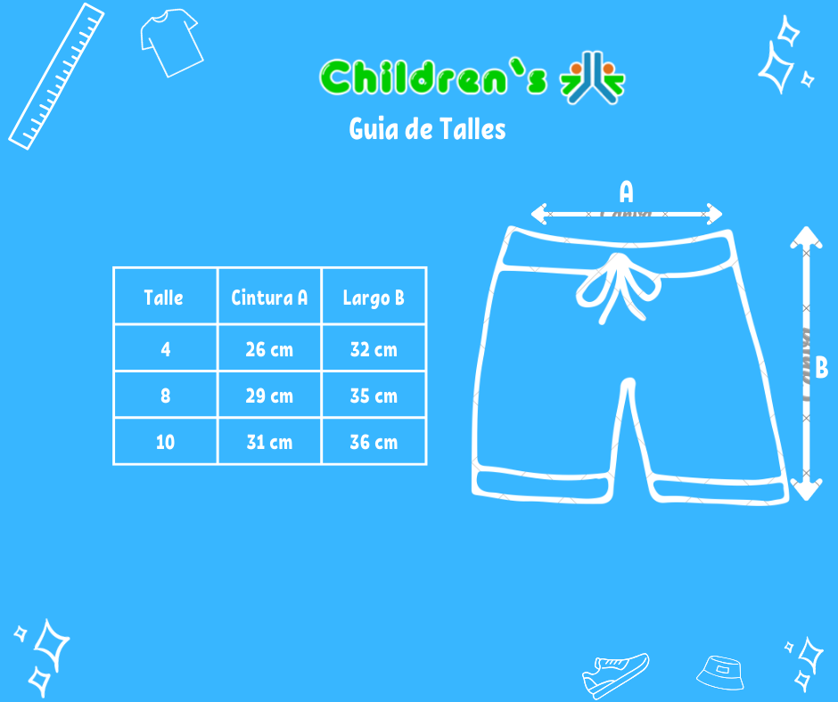 Guia de talles Short de Baño De Polistre Con Cintura Elastizada Regulable Estampado