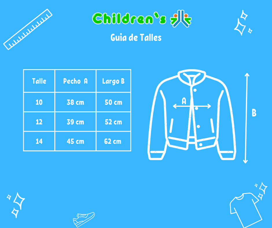 Guia de talles Campera de Corderoy con Cordero Interno - Aplique de Tachas