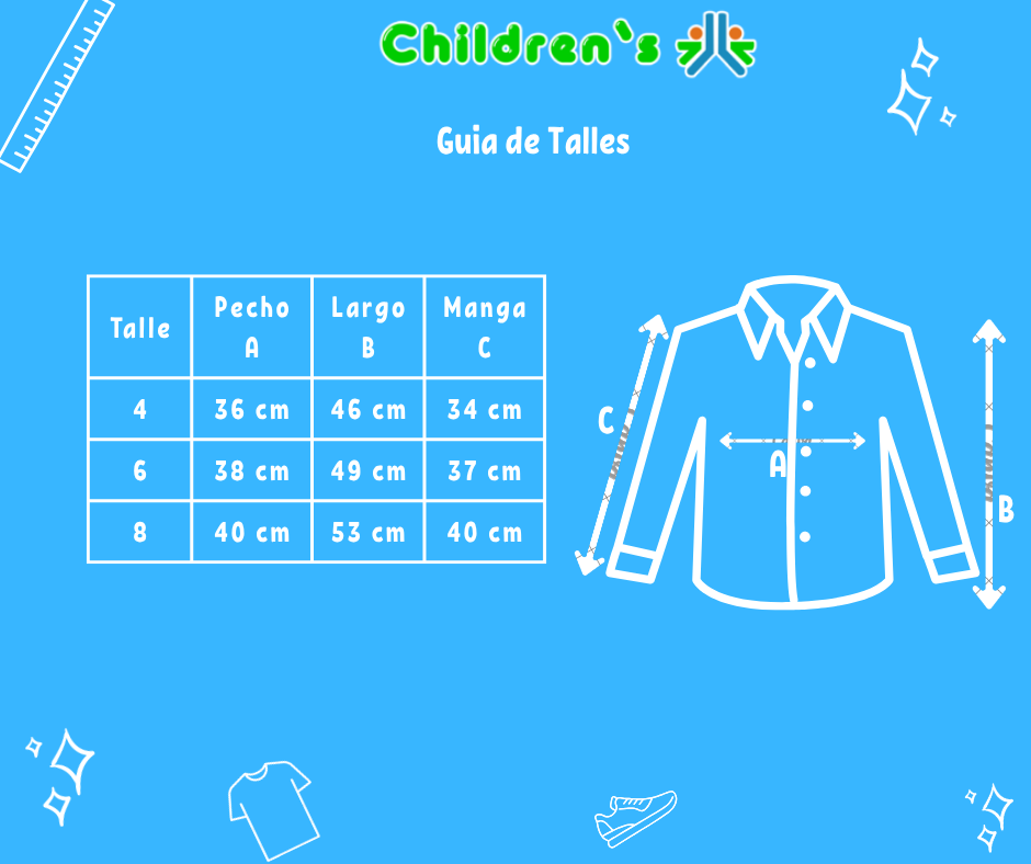 Guia de talles Camisa Manga Larga de Algodon Dos Bolsillos