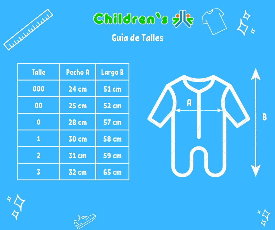 Guia de talles Enterito Frisado con Cierre y Pie de Cuerina Estampado