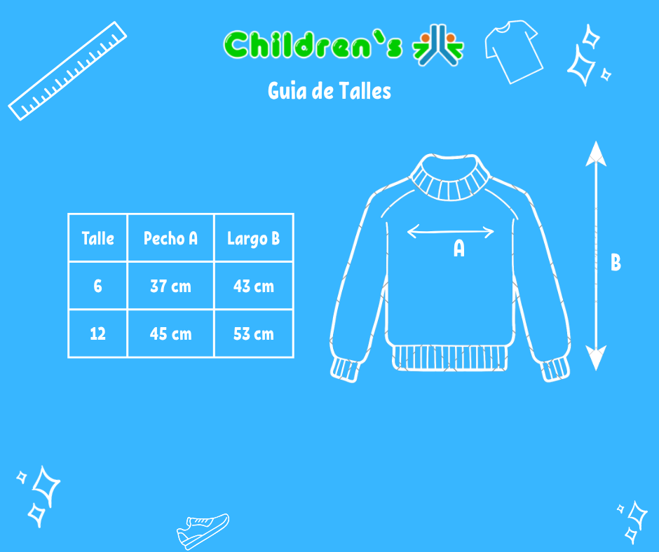 Guia de talles Buzo Polar Bordado 12 y Bate