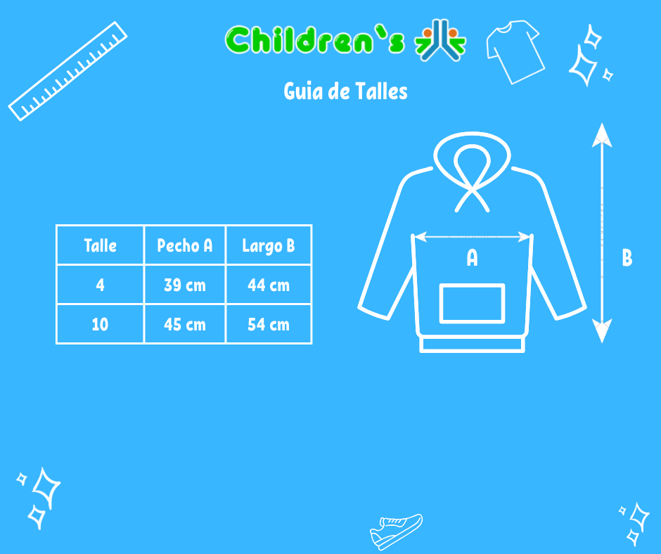 Guia de talles Buzo Polar con Capucha Bordado Estrella 9 y Tacha