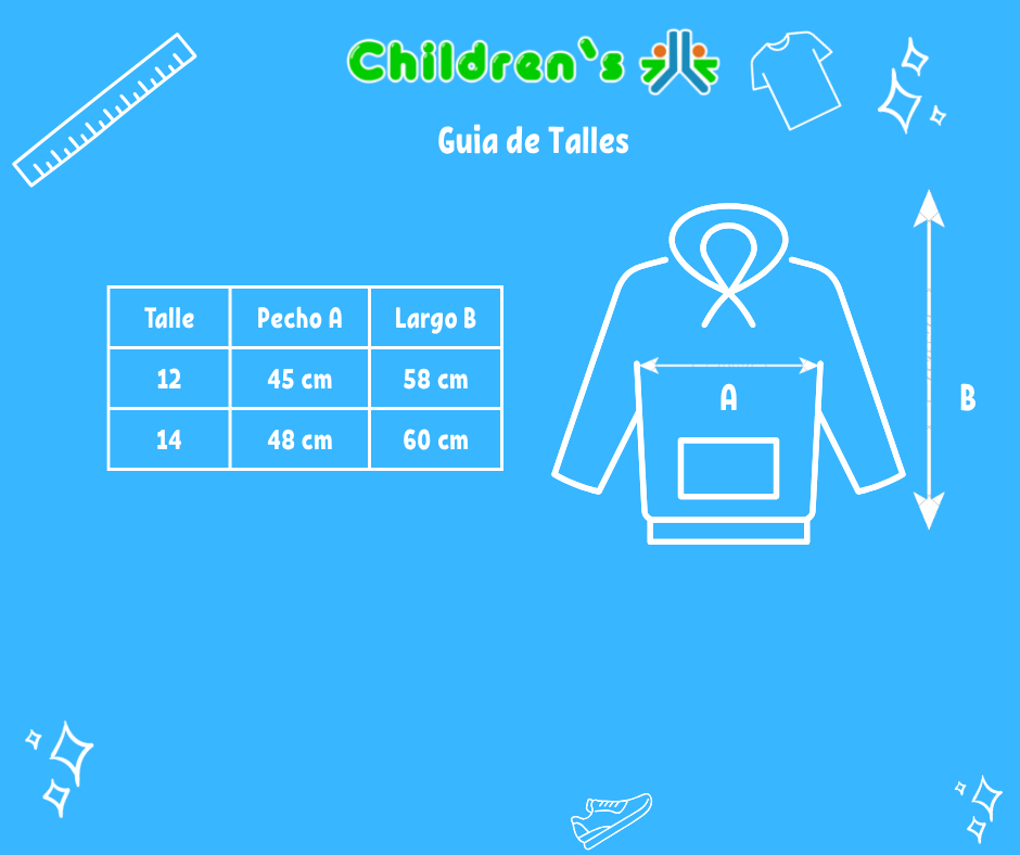 Guia de talles Buzo Polar con Cierre Bordado Flores y Detalles en Acetato
