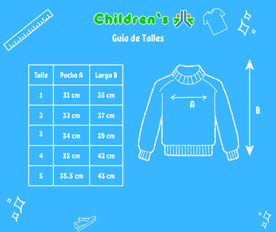 Guia de talles Buzo Polar con Oso Bordado y Aplique de Orejitas