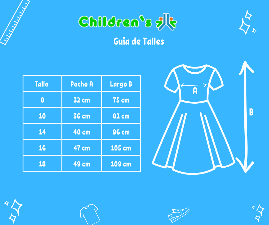 Guia de talles Vestido Comunion Sin Mangas con Pasamaneria  Perlas