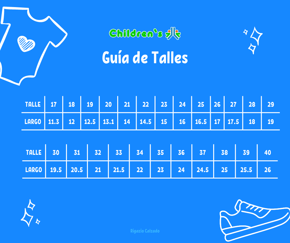 Guia de talles Guillermina de Lona Lisa