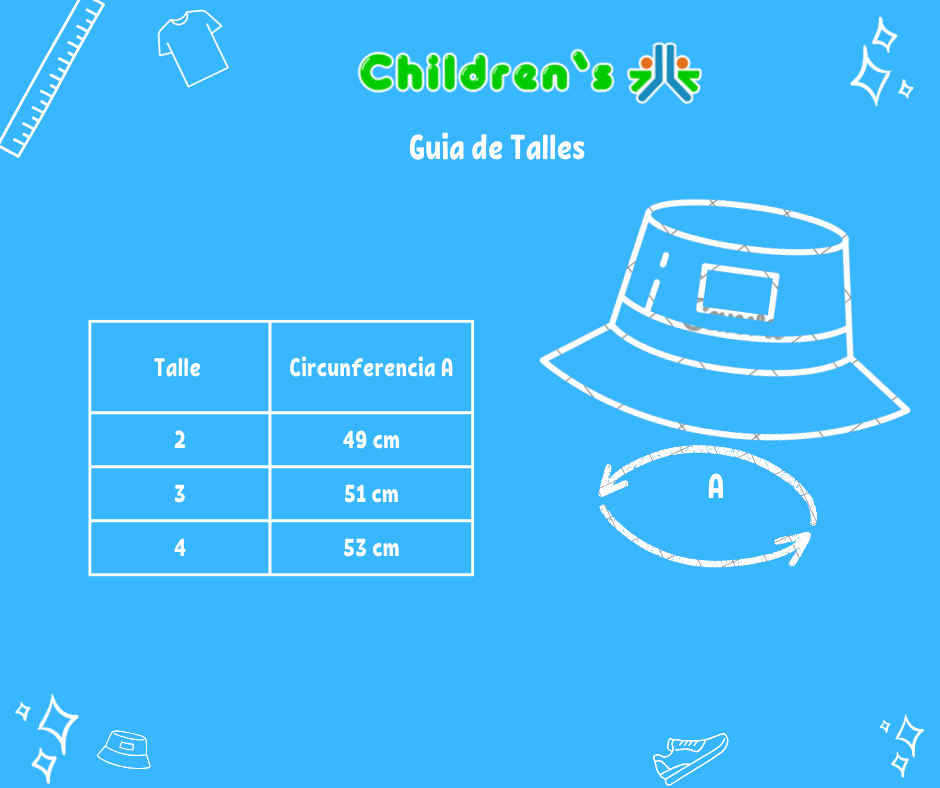 Guia de talles Gorro Piluso con Flecos y Pooh en Holograma