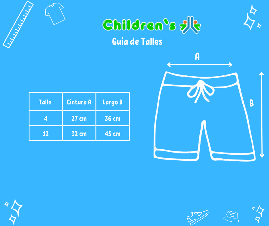 Guia de talles Short de Baño con Cintura Elestizada Microfibra Combinado