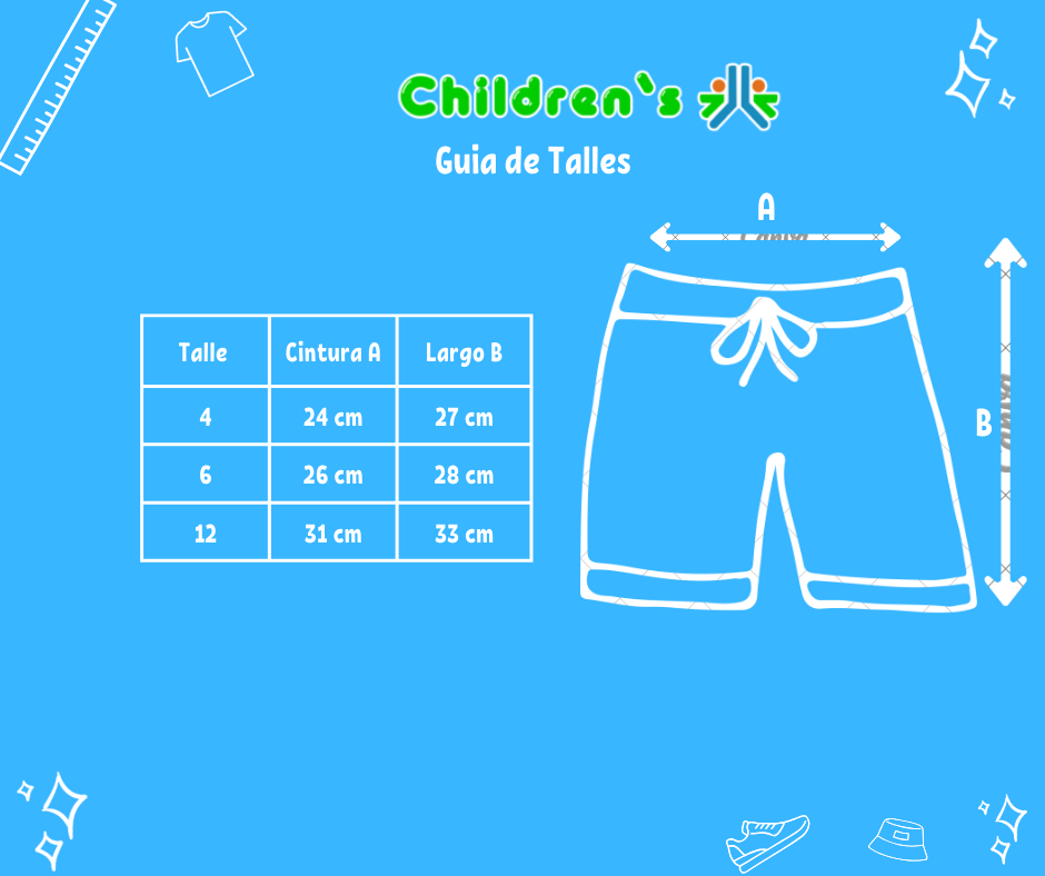 Guia de talles Short de Baño Estampado Microfibra Con Cintura Elastizada