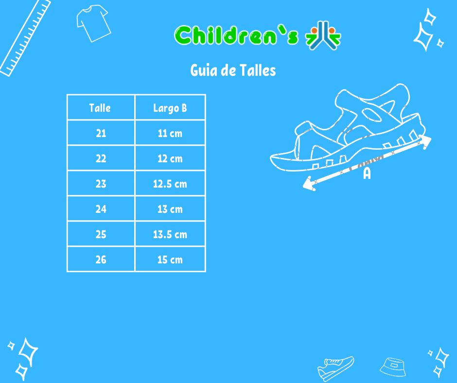 Guia de talles Sandalia Doble Velcro Suela de Goma y Macrame