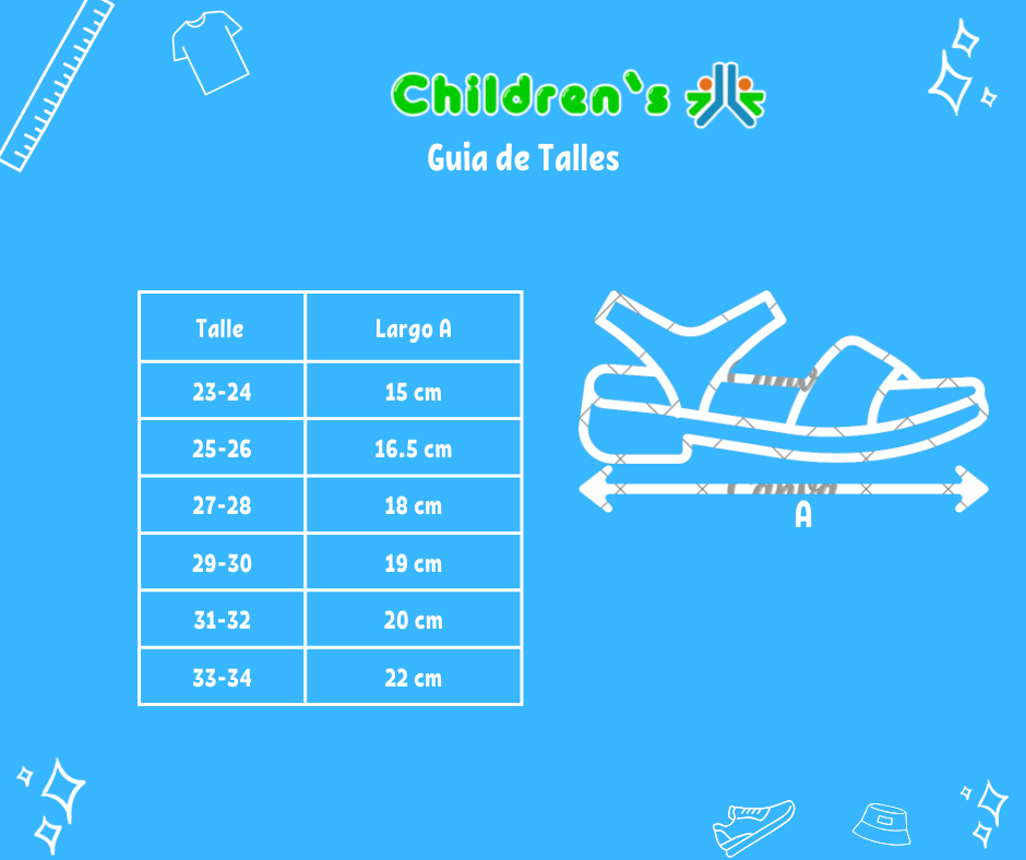 Guia de talles Sandalia Todo Goma 2 velcros