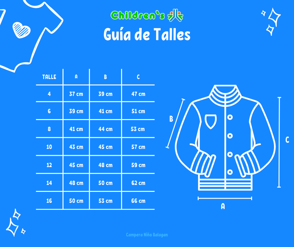 Guia de talles Campera Varon Lisa Con Polar Interior