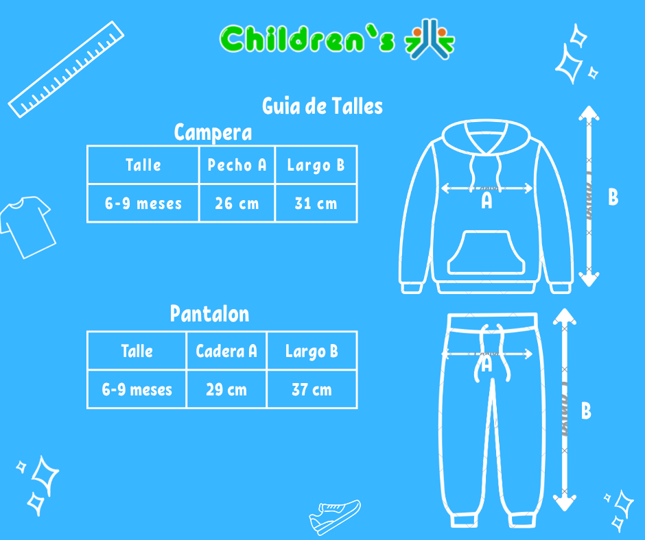 Guia de talles Conjunto de Jogging Campera Estampado XXXS y Pantalon