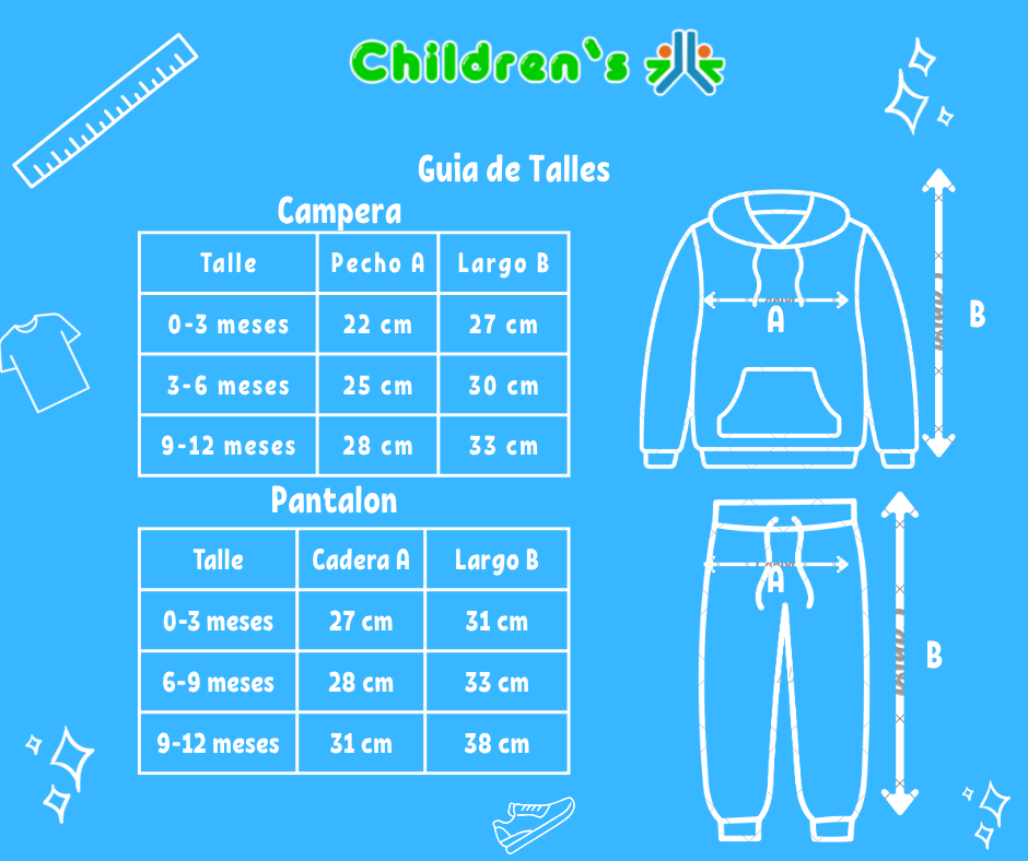 Guia de talles Conjunto Jogging Campera Bordada 83 con Pantalon