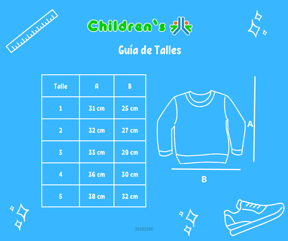 Guia de talles Buzo Frizado con Aplique de Lentejuela en forma de corazon