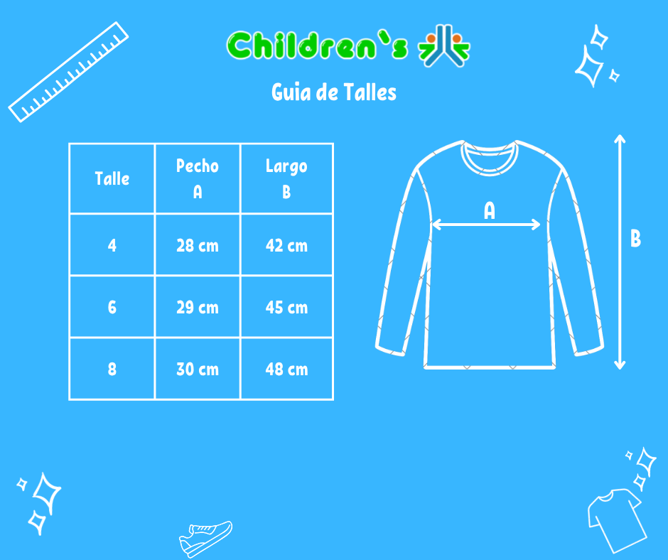 Guia de talles Remera Termica Estampada Nena Mangas Largas