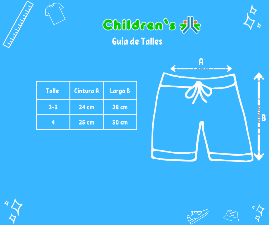 Guia de talles Short De Baño Poliester Con Cintura Elastiza y Regulable Con Suspensor