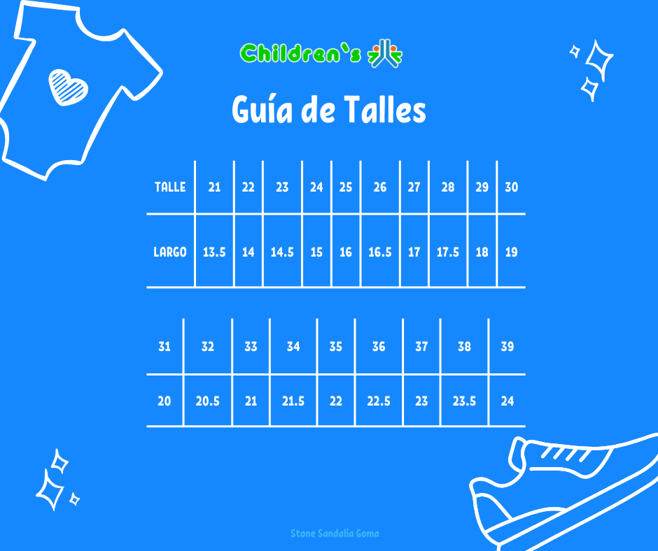 Guia de talles Sandalia Todo Goma 2 Velcros